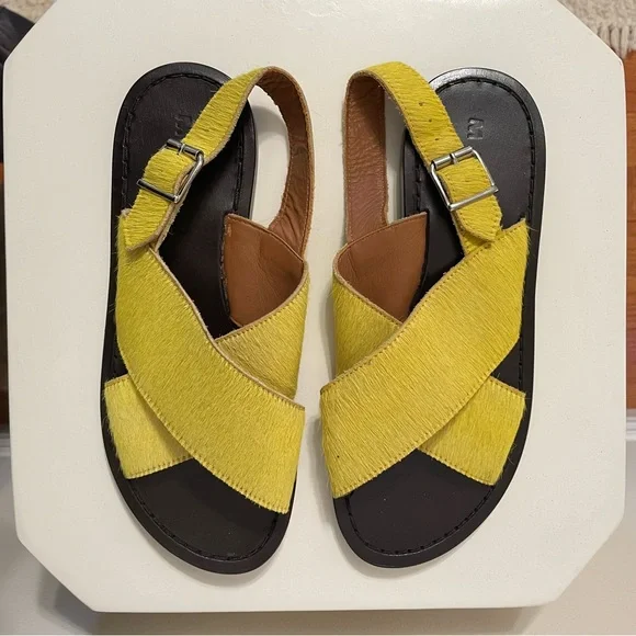 Never Worn Marni Yellow Mohair Crisscross Slingback Sandals 35